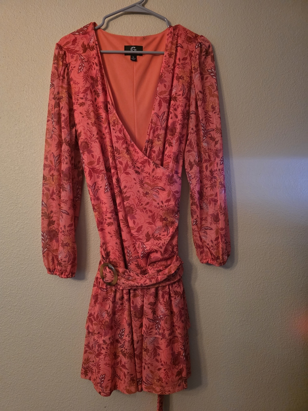 G by Giuliana Coral Pink Floral Wrap Dress with Belt